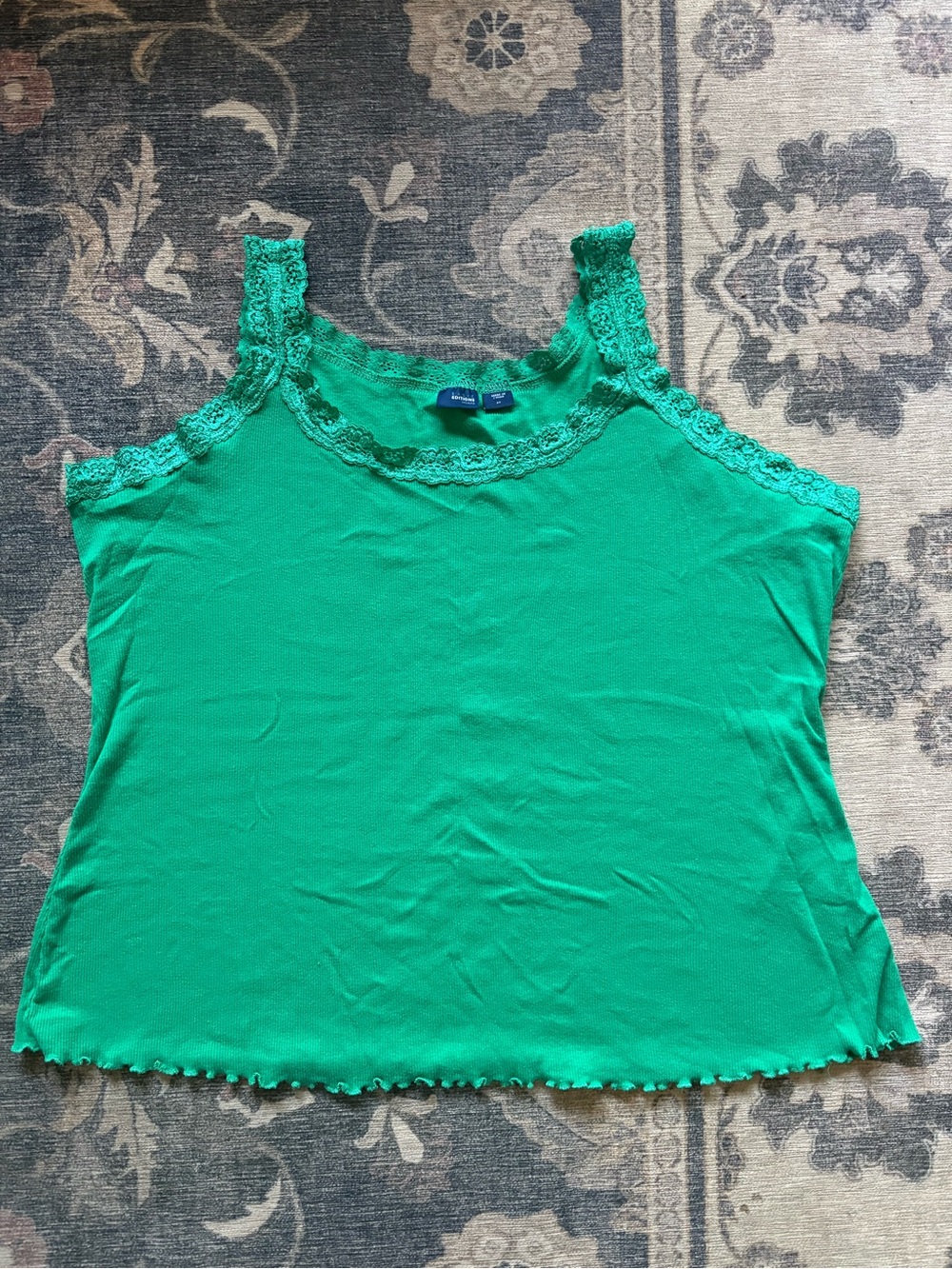 Bright green lace trim tank